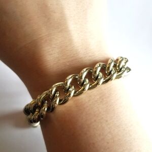 Vintage chain bracelet gold tone metal with chunky bold thick